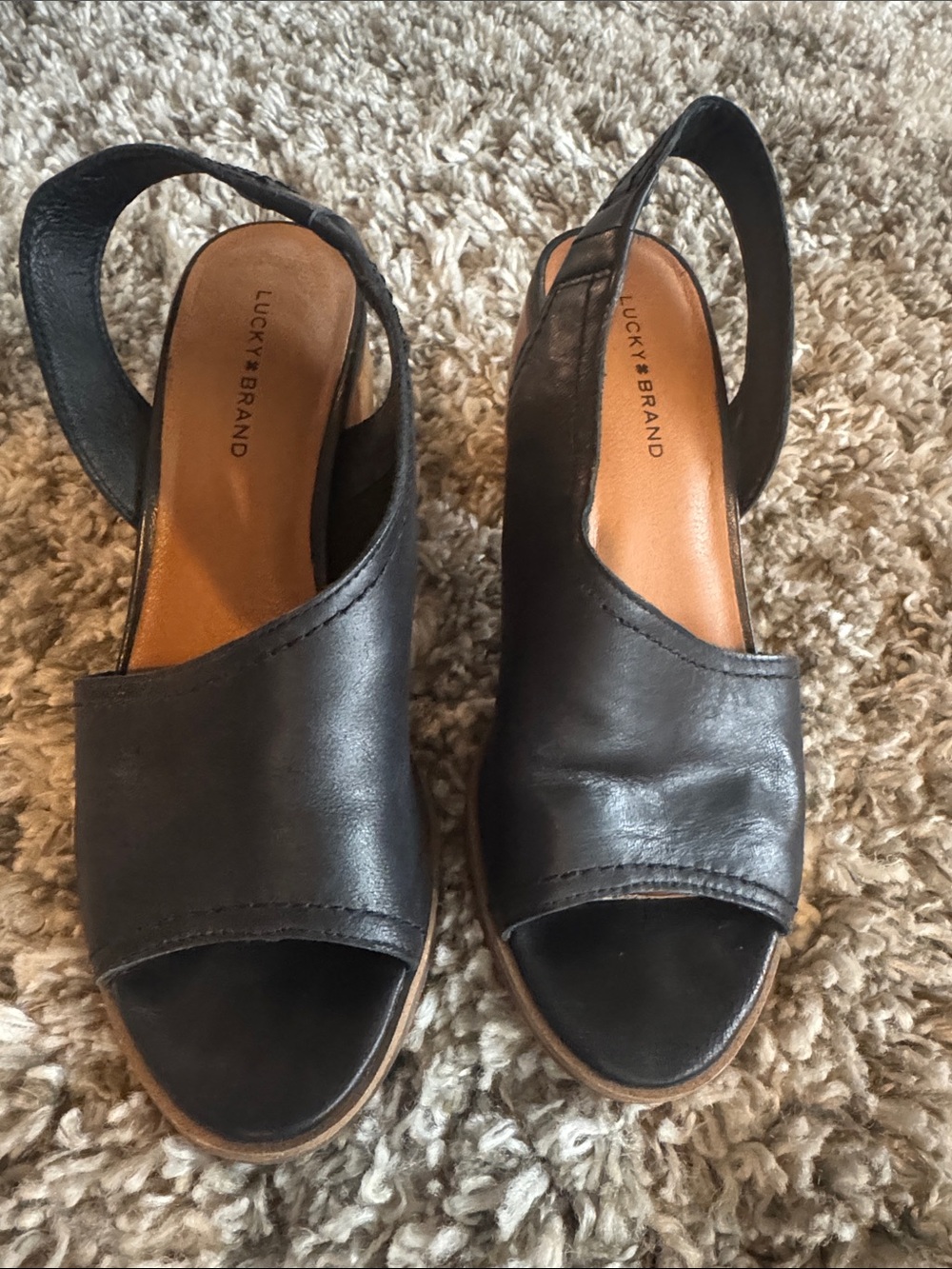 Lucky Brand Black Leather Open-Toe Slingback Mules